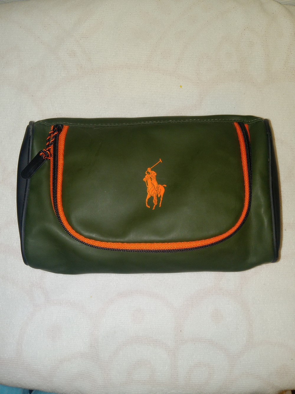 Polo by Ralph Lauren Olive Green Toiletry Bag with Orange Accents